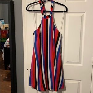 Open back high neck swing dress. With lining